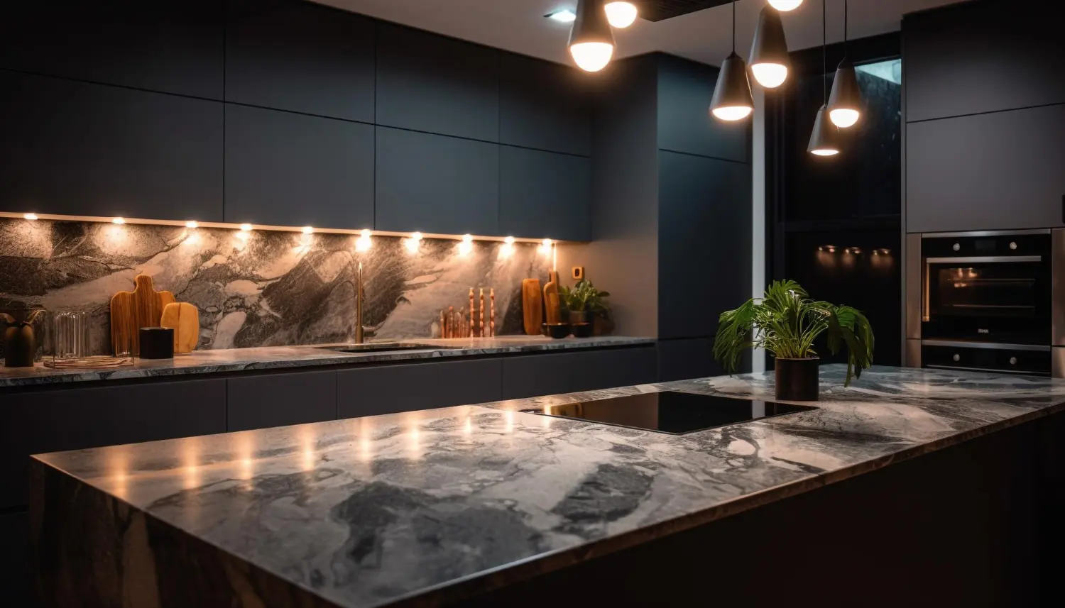 Kitchen Countertop and Backsplash in natural Stones